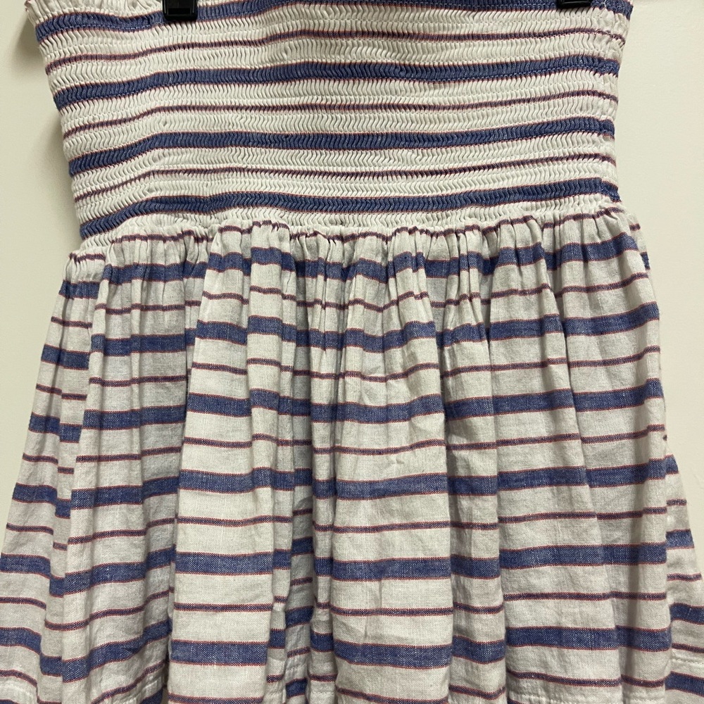 J.Crew Blue White Red Striped Linen Cotton Blend Tiered Skirt